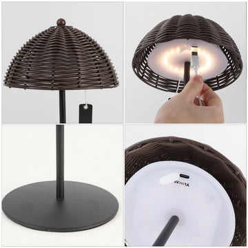 Tilly 12.75" Modern Coastal Indoor/Outdoor Wicker Shade Rechargeable/Cordless Dimmable Integrated LED Table Lamp